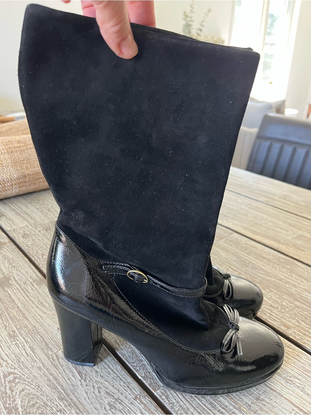 MARC BY MARC JACOBS Black Suede & Patent Leather Mid-Calf Boots, size 9.5.